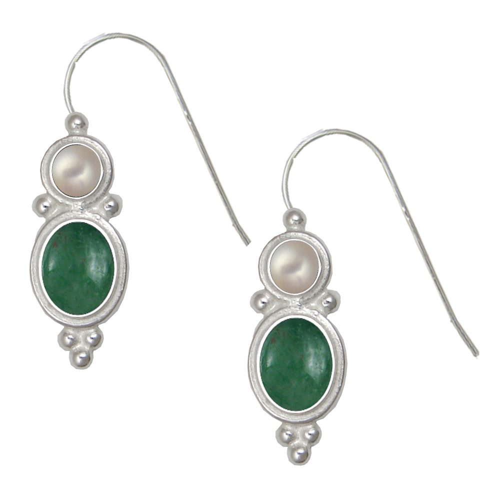 Sterling Silver Drop Dangle Earrings Jade And Cultured Freshwater Pearl